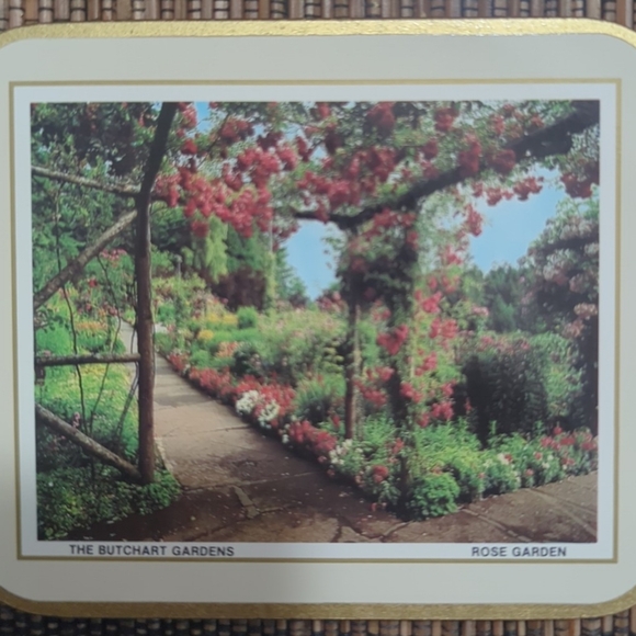 Vintage Cork Back Coasters Set-6 Butchart Gardens Scenes Canada Original Box - Picture 9 of 13